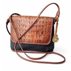 VTG Brahmin Tuscan Collection Leather Crossbody Bag Brown Croc Embossed & Black